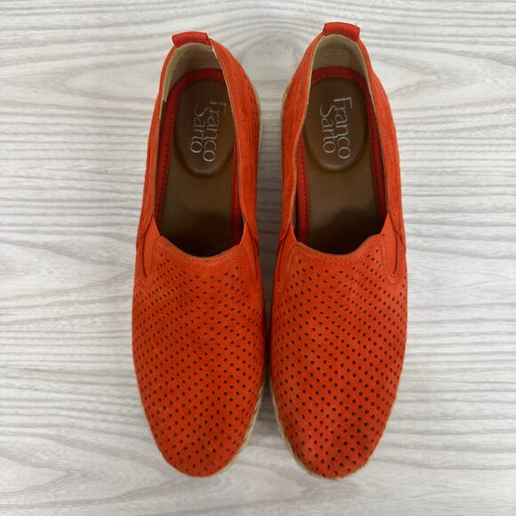 Franco Sarto Serla 2 Shoes WMNS 8.5M Red Suede Perforated Wedge Loafer Jute Trim - Picture 4 of 8